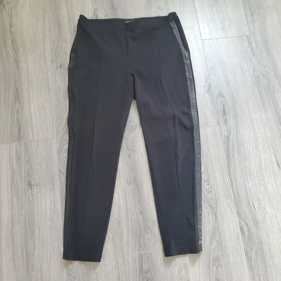 St John Pant 12 Black Ponte Knit Leather Trim Tapered Knit Business Career - Picture 1 of 7